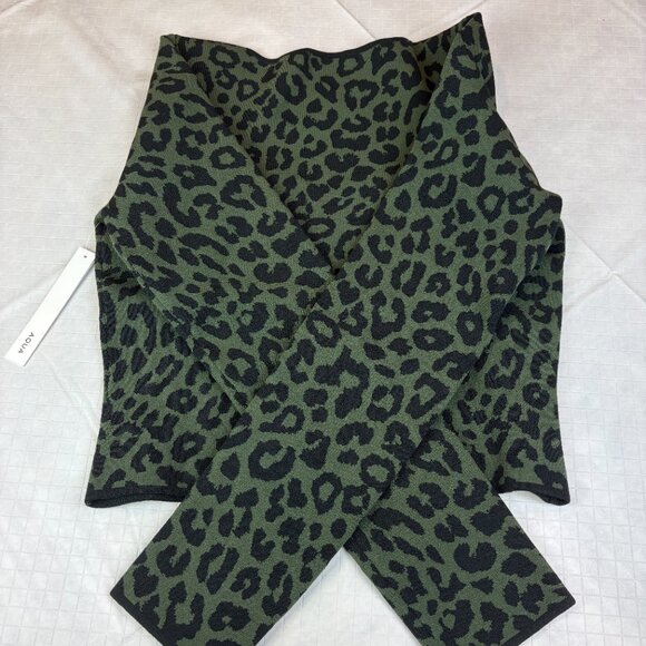 AQUA Leopard animal print Jacquard Long Sleeve Top Black and Green - Picture 3 of 11